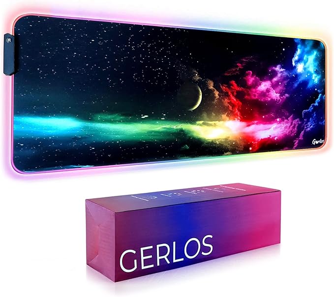 Gerlos RGB Large Gaming Mouse Pad Extended Soft LED Mouse Pad Non-Slip Rubber Base Water Resist Keyboard Pad Computer Mousepad 31.5×11.8 inches