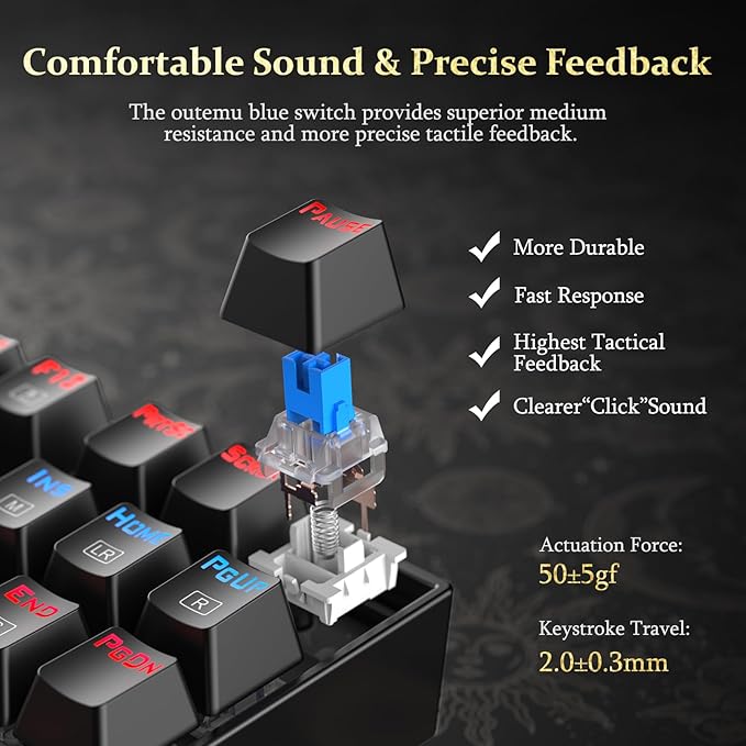 Redragon K552P Mechanical Gaming Keyboard TKL with 18 Backlight Modes Hot-Swappable Red Switches 87-Key Compact Ergonomic Design N-Key Rollover &amp Software Programmable Macro - RGB Black