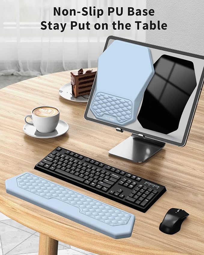 Ergonomic Mouse Pad Wrist Rest Support Massage Design Surface for Carpal Tunnel Pain Relief Memory Foam Non-Slip PU Base for Computer Desk Sky Blue