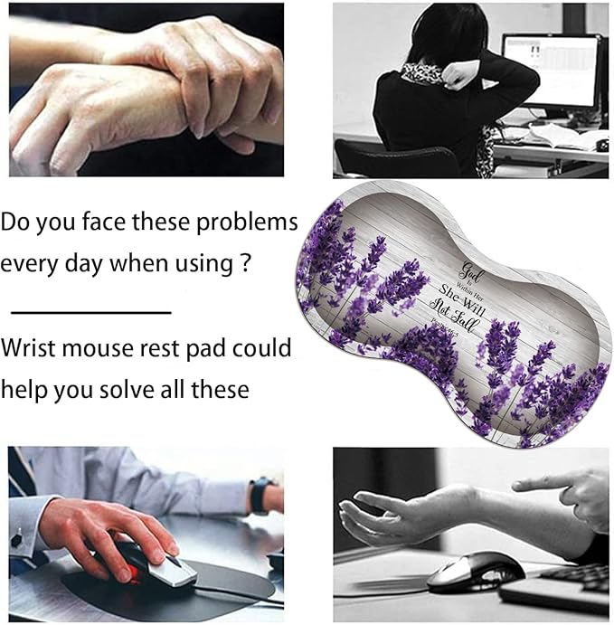 Large Gaming Mouse Pad 31.5x11.8 Inch Keyboard Pad + Ergonomic Wrist Rest Pad and Coaster with Non-Slip 3-Piece Desk Supplies Set Bible Psalm 46:5 Lavender Design for Gamers/Office/Study