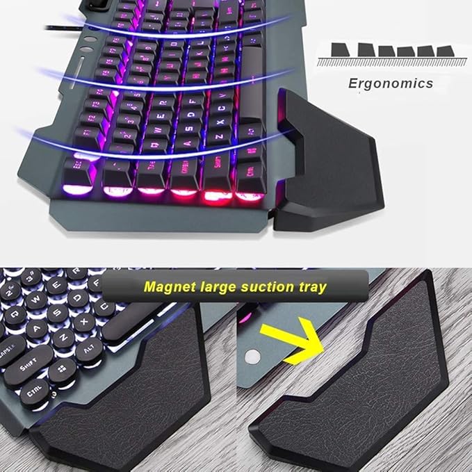 Wireless Gaming Keyboard and Mouse Combo with Rainbow LED Backlit Rechargeable 4800mAh Battery Metal Panel Mechanical Ergonomic Waterproof Dustproof 7Color Mute Mice for Computer PC Mac Gamer (Purple)