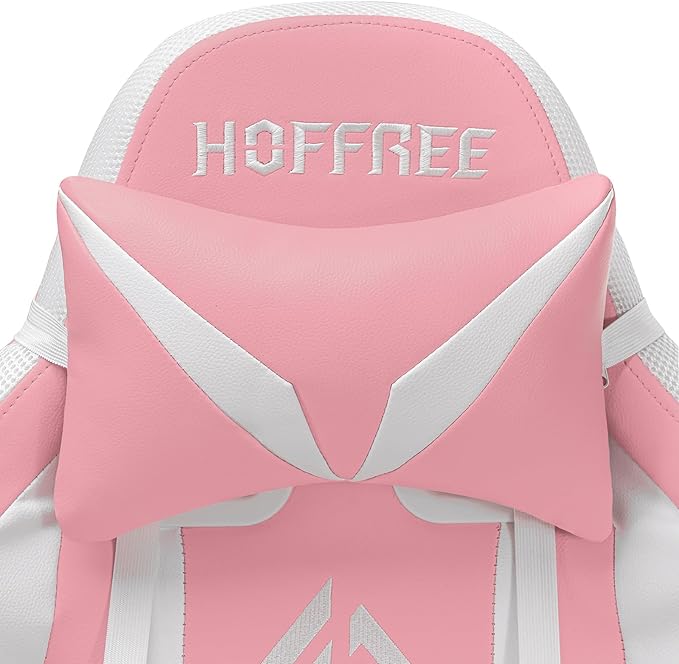 HOFFREE Pink Gaming Chair with Speakers and Led Lights Massage Video Game Chair with Footrest Reclining Computer Gaming Chair for Girls
