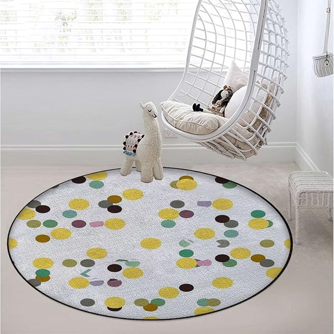 Abstract Area Rug Rug for Living Room Soft Durable Rugs Carpet for BedroomRound Rug Colorful Trippy Geometric CirclesCharcoal Grey Gold Diameter 35.5 in