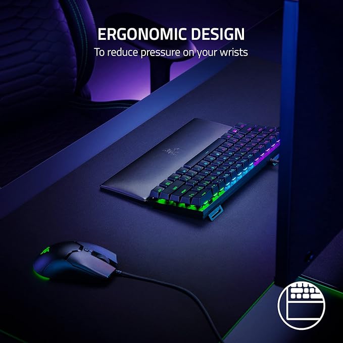 Razer Huntsman Mini 60% Gaming Keyboard + Ergonomic Wrist Rest for Mini Keyboards Bundle: Linear Optical Switches - Classic Black
