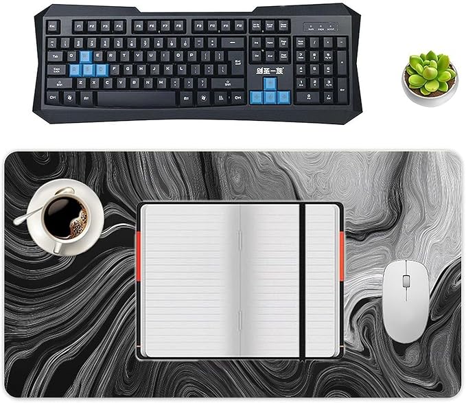 Black and White Topographic Map Gaming Mouse Pad Non-Slip Rubber Base 2XL Mousepad with Stitched EdgesWaterproof Washable Mouse Mat for Desk Home Office Gaming 29.5x16