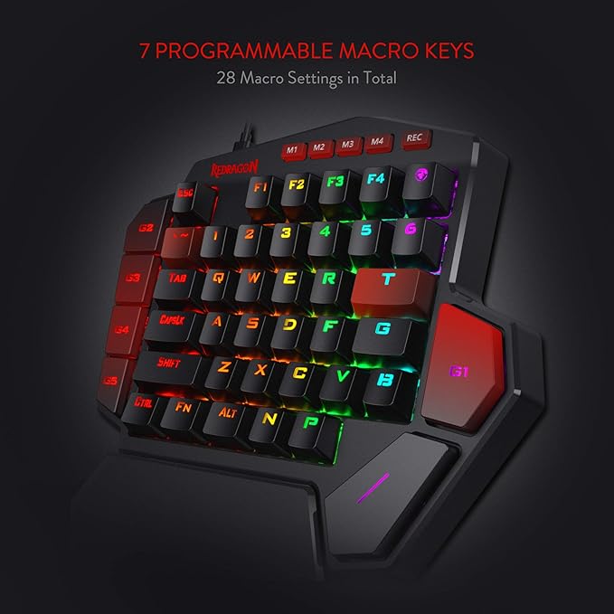Redragon K585 DITI Wired One-Handed RGB Mechanical Gaming Keyboard 42 Keys Type-C Professional Gaming Keypad w/Upgraded Hot-Swappable Socket 7 Onboard Macro Keys &amp Detachable Wrist Rest