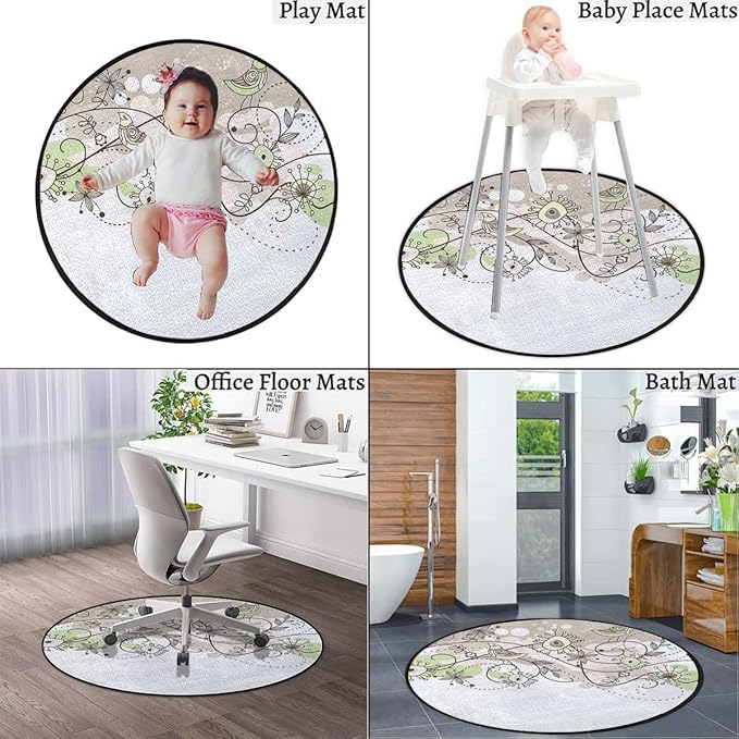 Floral Hardwood Floor Gaming Chair Mat Round Floor Mats for Office Chair Desk Chair Anti Slip Floor Protector for Rolling Chair Swirled Branches Spring Field BouquetPink Brown Diameter 47.2 in