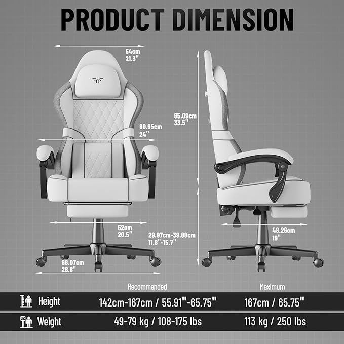Soontrans Linen Fabric Gaming Chair Racing Office Computer Desk ChairErgonomic Gamer Chairs for Adult High Back Comfortable Video Game Chair with Footrest and Massage Lumbar Cushion