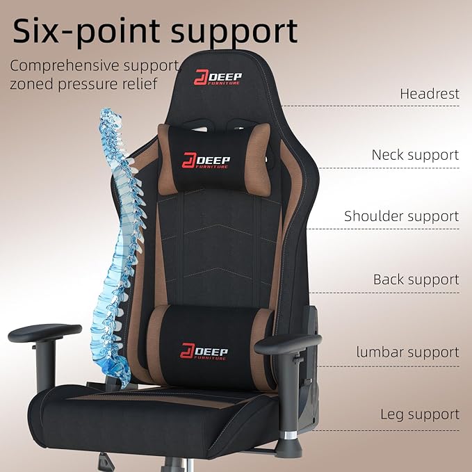 Gaming Chair High-Back Ergonomic Computer Chair Adult Lumbar Support Breathable Fabric Office Chair 3D Independent Armrests(1005-Brown)