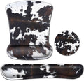 Keyboard Wrist Rest and Mouse Pad with Wrist Support Ergonomic Mouse Pad Coaster Easy Typing Pain Relief Mousepad Set Memory Foam Keyboard Wrist Rest Cowhide Brown Black Cow