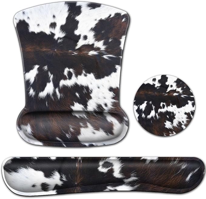 Keyboard Wrist Rest and Mouse Pad with Wrist Support Ergonomic Mouse Pad Coaster Easy Typing Pain Relief Mousepad Set Memory Foam Keyboard Wrist Rest Cowhide Brown Black Cow