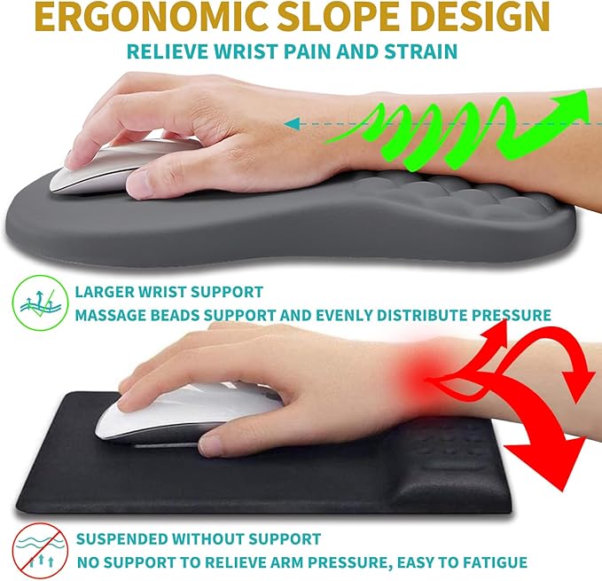 Hokafenle 2 in 1 Ergonomic Mouse Pad Wrist Support &amp Wrist Rest for Computer Keyboard Set with Relieve Carpal Tunnel Pain Massage Bulge and Full Memory Gel Design (2In1 Set Dark Gray)