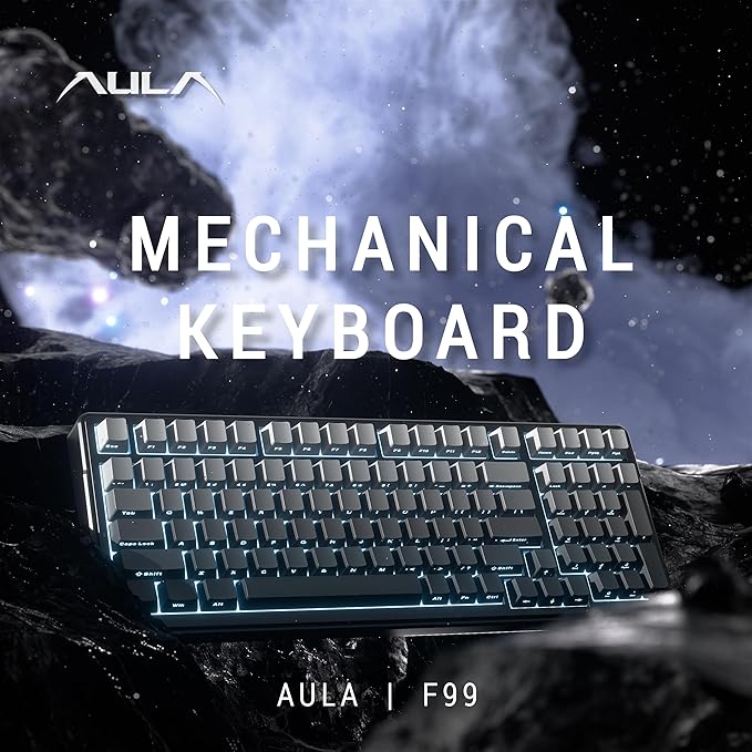 x Aula F99 99% Mechanical Gaming Keyboard – Wireless Bluetooth 2.4Ghz RF USB-C Wired Keyboard with RGB Backlit Hot-Swappable Pre-lubed Linear Switches PBT Keycaps Numpad Volume Knob