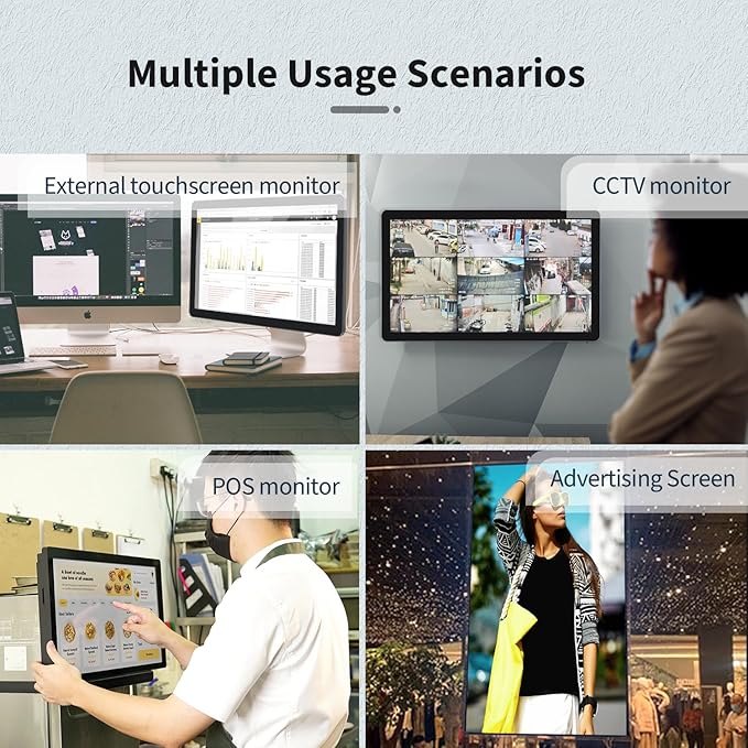 23.8 inch Capacitive Multi-Touch Screen Industrial Monitor 16:9 Display 1920 x 1080P Built-in Speakers VGA DVI &amp HD-MI Monitor for PC POS Small Business Restaurant