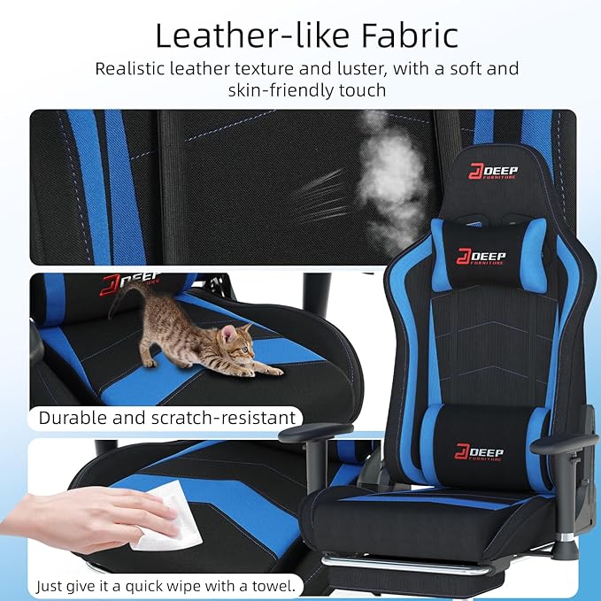 Fabric Gaming Chair Skin-Friendly and Breathable Manufactured by A Reputable Manufacturer Safe and Stable Specially Designed for Gaming.with Footrest Mg(1005-Deepblue)