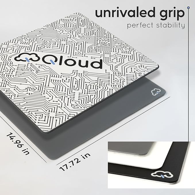 Qloud Glass Mouse Pad Large Pro Esports Glass Mousepad Gaming Pad for Speed and Precision Glasspad Mousepad Includes Gaming Sleeve Ice Dot Skates and Microfiber Cloth 17.72 x 14.96 (03 - Gray)