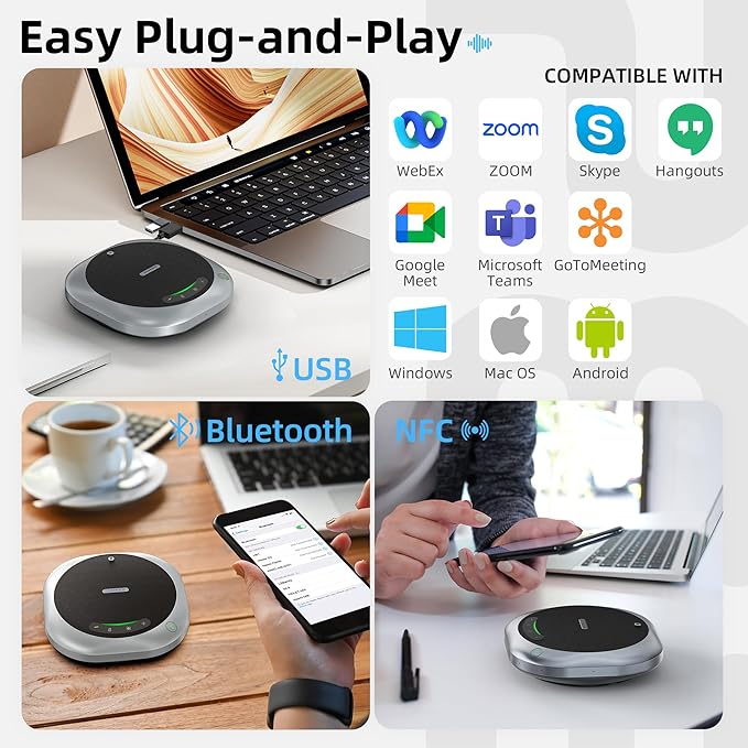 Bluetooth Conference Speakerphone M6 Conference Microphone with AI Noise Reduction AI Transcription Full-Duplex 360° Omnidirectional Voice Pickup USB Speaker for Teams Zoom Home Office Black