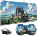 Large Gaming Mouse Pad + Wrist Rest + Lace Coaster Non-Slip Set with Sewn Edges and Waterproof Expandable Desktop Pad Suitable for Office/Home Castle in Forest
