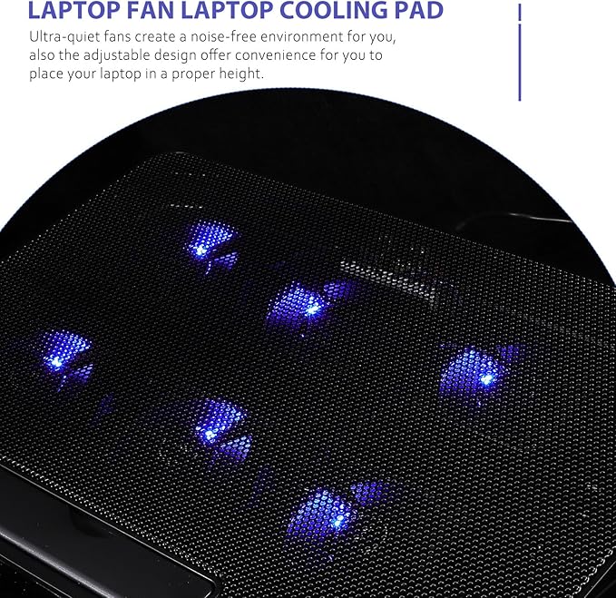 jojofuny Laptop Cooling Pad with 6 Quiet Fans Adjustable Height Laptop Stand Cooler Holder for 15.6-inch Notebooks USB Powered Cooling Pad for Gaming and Office Use Black