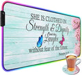 Customized RGB Gaming Mouse Pad and Coffee CoasterLarge Glowing Led Anti-Slip Rubber Base Computer Keyboard Desk Mouse Mat 31.4x11.8 InchPink Hyacinth Bible Verse Proverbs 31-25
