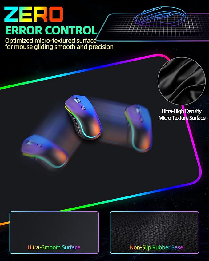 ExtreLife Wireless Charging Mouse Pad RGB Gaming Mousepad 31.5x11.8 Extra Large Desk Mat 13 Light Modes Ultra-Smooth Surface Non-Slip Base Waterproof Computer Keyboard Pad for Laptop Black