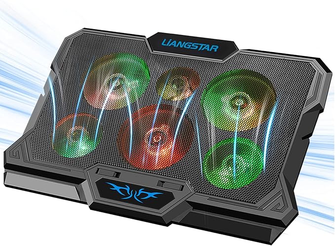 Laptop Cooling Pad Laptop Cooler with 6 Quiet Fans RGB 7 Color Light for 15.6-17 Inch Laptop Cooling Fan Stand Portable Slim USB Powered Gaming Laptop Cooling Pad Switch Control Fan Speed(Black)