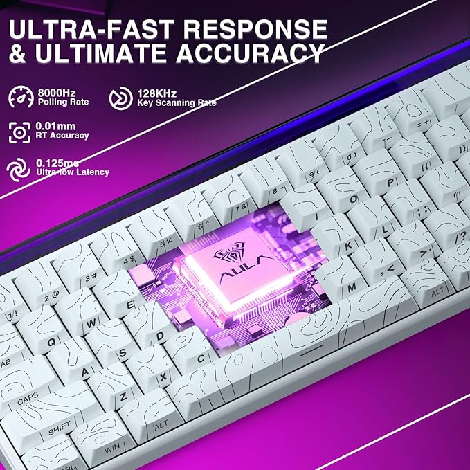 AULA Hero 68 HE 60% Gaming Keyboard Wired Hall Effect Magnetic Switch Keyboard with 8K Hz Polling Rate Side Printed PBT Keycaps RGB Backlit Light Box Customizable Web Software for PC/Mac Gamers