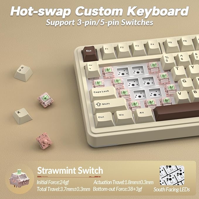 AULA S75 PRO Wireless Mechanical Keyboard with Screen&ampKnob 75% Hot Swappable Gaming Keyboard with Pre-lubed Switches RGB Backlit PBT Keycaps Creamy Sounding Computer Keyboards