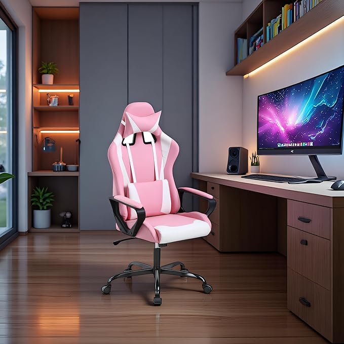 Ergonomic High Back Gaming Chair &amp Office Chair PU Leather &amp Adjustable &amp Easy Assembly &amp BIFMA Certified for Home/Office (Gray) (Pink)