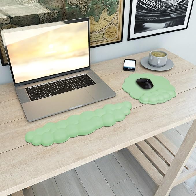 HOTTYAO Cloud Mouse Pad Wrist Support Keyboard Wrist Rest Set Ergonomic Wrist Support for Typing Pain Relief Portable for Computer Office Gaming (Green-L)