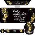 Desk Mat Set + Keyboard and Mouse Pad with Wrist Rest Support4-in-1 Large Mousepad Computer Mats for Desktop Home &amp Office-Golden Butterflies