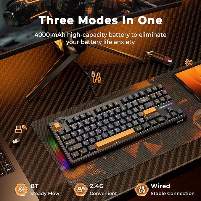 Redragon K716 Wireless Mechanical Keyboard with Knob Gasket Gaming Keyboard in TKL Layout Hot swap Pre-Lubed Switches RGB Backlight for PC/Mac (Black)