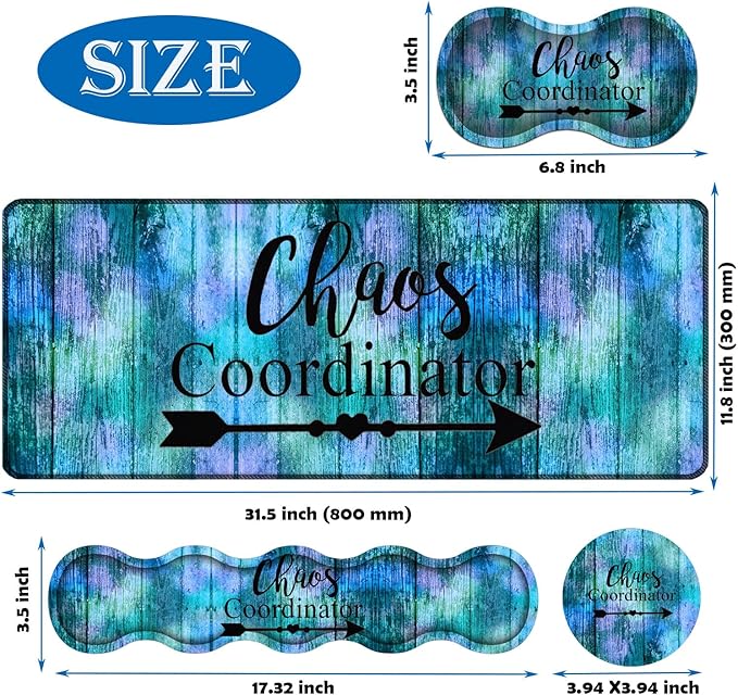 4 in 1 Mouse Pad Combo Large Gaming Mouse Pad + Keyboard Wrist Support + Mouse Wrist Rest + Coaster Table Pad with Stitched Edge Memory Foam Ergonomic Wrist Pad Set Chaos Coordinator