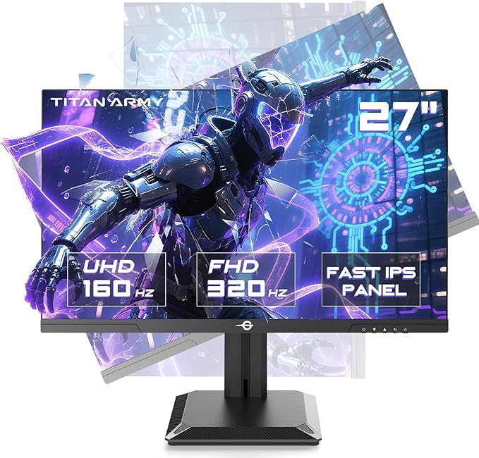 TITAN ARMY Gaming Monitor 27 Inch 4K@160Hz FHD@320Hz Fast IPS 1ms HDR400 Adaptive-Sync 135% sRGB VESA HDMI 2.1 DP 1.4 Swivel Tilt Height Pivot Adjustable P2712V