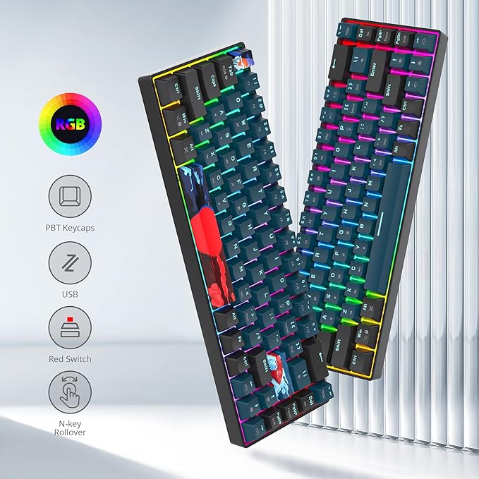 Fogruaden Wired 65% Percent Keyboard Mechanical RGB Gaming Keyboard 60 Percent Ultra-Compact 68 Key Mini Keyboard for Win/Mac PC Gamer Easy to Carry on Trip (68Monster Red Switch)