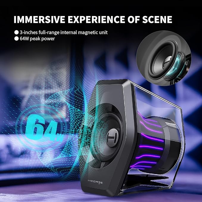 Edifier G2000 Pro 64W Desktop 2.0 Computer Gaming Speakers for PC Laptop Mac Woofer Bluetooth USB 3.5mm AUX Inputs RGB Lights Multimedia Speakers Black
