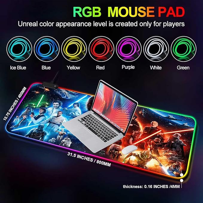 Large Gaming RGB Mouse Pad XXLLarge Wide Gaming MousepadDesk AccessoriesOffice SuppliesOffice DecorNon-Slip Rubber Base and Stitched Edges Desk Pad for Computer Game Office Work31.5x15.7