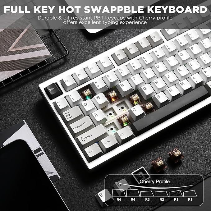 YUNZII AL80 Wireless Mechanical KeyboardFull Aluminum CNC Smart LCD DisplayHot Swappable Gasket Mount 75% Layout with KnobBT/2.4G/USB-CQMK/VIA Support for Win/Mac (Silver Cocoa Cream V2 Switch)