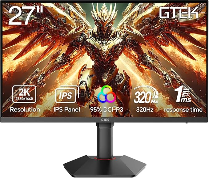GTek 27 inch 320Hz 300Hz Gaming Monitor Frameless 2K QHD 2560X1440P Fast IPS Computer Monitor 1ms MPRT FreeSync 95% DCI-P3 HDR 400DisplayPort/HDMI Height Adjustable- Q2732P