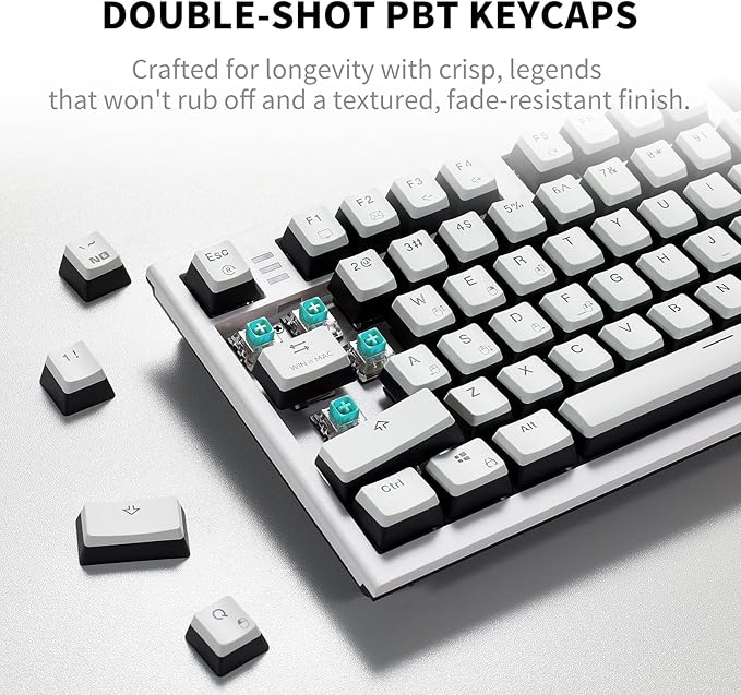 Hexgears X2 TKL Wireless Mechanical Gaming Keyboard with Magnetic Wrist Rest Dual-Mode 2.4GHz/USB-C Ergonomic Keyboard Pre-lubed Clicky Switches White LED Backlit Computer Gaming Keyboards