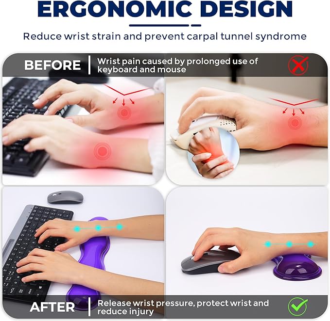 Gel Wrist Rest for Keyboard and Mouse Wrist Rest for Keyboard Mouse Wrist Support Pain Relief Cool Touch Non-Skid Keyboard and Mouse Wrist pad Set