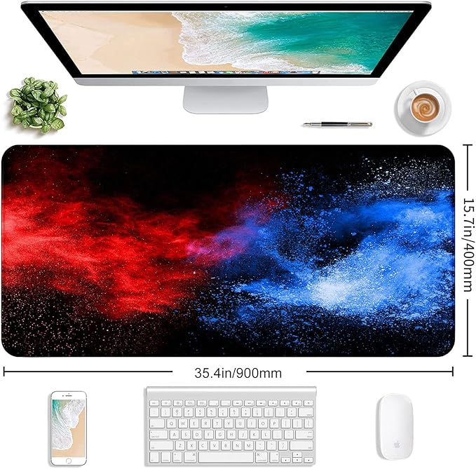 Large Extended Gaming Mouse Pad with Stitched Edges Non-Slip Waterproof Rubber Base Mouse Pad for Office Computer Keyboard Laptop and Home Desk Pad 35.4 x 15.7 x 0.12 Inch (Colorful Starry Sky)