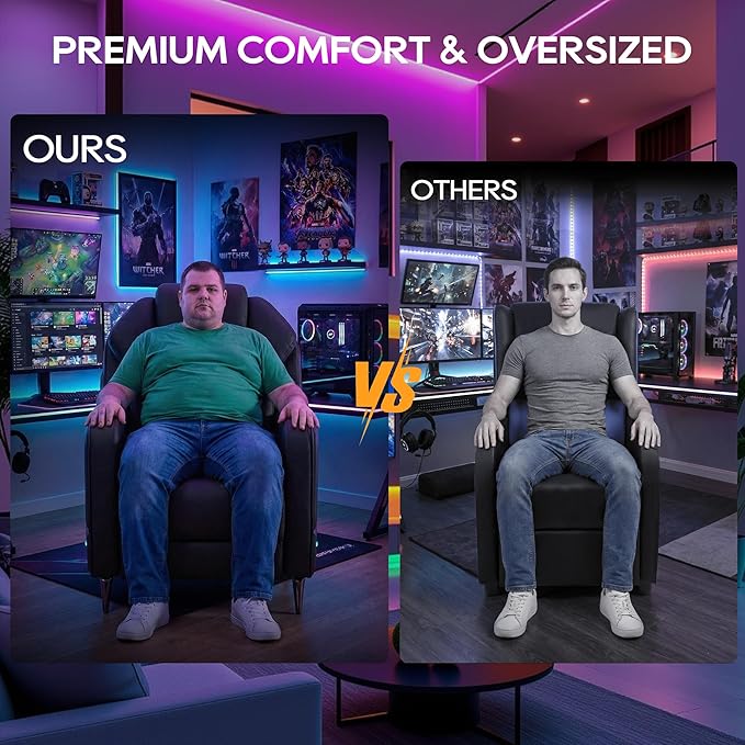 TUNYI Gaming Recliner Chair Racing Style Push-Back Reclining Sofa with Colorful LED Ergonomic Home Theater Seating Video Game Sofa for Gaming Room Living Room (Black)