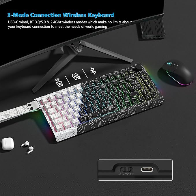 Womier 75% Wireless Mechanical Gaming Keyboard with Topographic StrapQMK/VIA Creamy Keyboard RGB Custom Hot Swappable Key Board PBT Keycaps for Windows &amp Mac - POM Linear Switch(Q75)