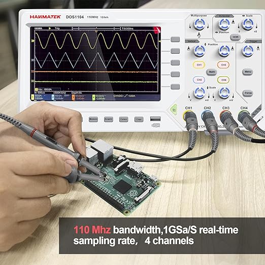 HANMATEK DOS1104 Digital Oscilloscope with 4 Channels and Screen 7 inch / 18 cm TFT-LCD Display Portable Professional Oscilloscope Kit with 1GS/s Sampling Rate