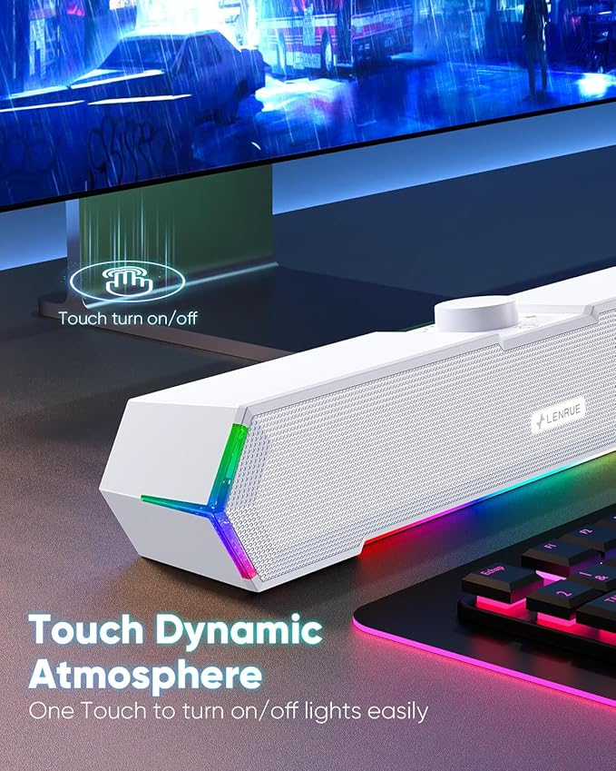 LENRUE G11 Computer Speakers for Desktop Touch Lights PC Speakers with Surge Clear Sound USB C/USB Powered for Computer Desktop PC Laptop Monitor (White)