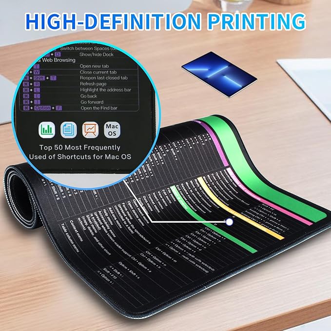 Excel/Word/Power Point/Mac OS Mouse padTop 50 Most Frequently Used of Keyboard Shortcuts Mousepad Non-Slip&ampWaterproof Large Gaming Office pc Desk mat (macOS/Excel/Word/PPT)