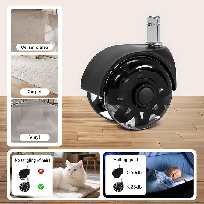 Frassie Nylon Gaming Chair Base Replacement Set with Bottom Plate Mechanism Gas Cylinder 5 Dual Rubber Wheels