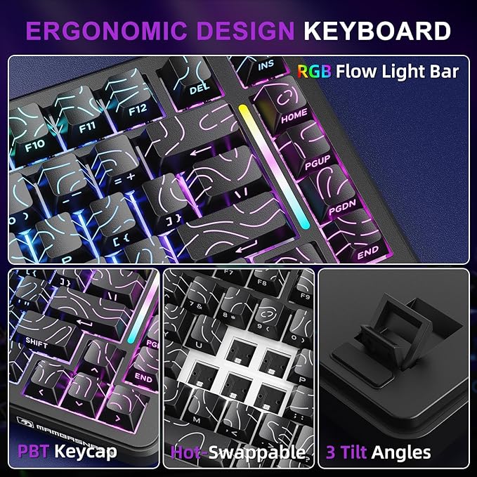 MAMBASNAKE M82 HE Rapid Trigger Mechanical Gaming Keyboard 75% Wired TKL with Adjustable ActuationHall Effect Magnetic Switch8KHz Polling RateRGB BacklitTop Mount for PC Mac Esport Gamer-Black
