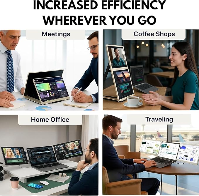 ELK 15.6 Dual Laptop Screen Extender - Laptop Bag &amp Cleaning Kit Included - FHD 1080P IPS - Detachable &amp Adjustable Monitor Extender - with Speakers - Compatible with Mac/Android/Win